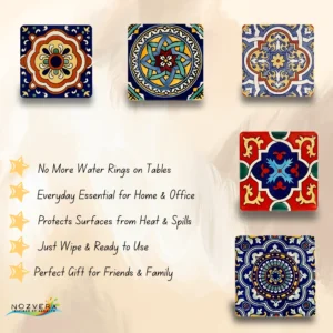 Wooden MDF The Royal Alhambra Arabesque Coasters with Stand (Set of 6, 3.5 Inch)