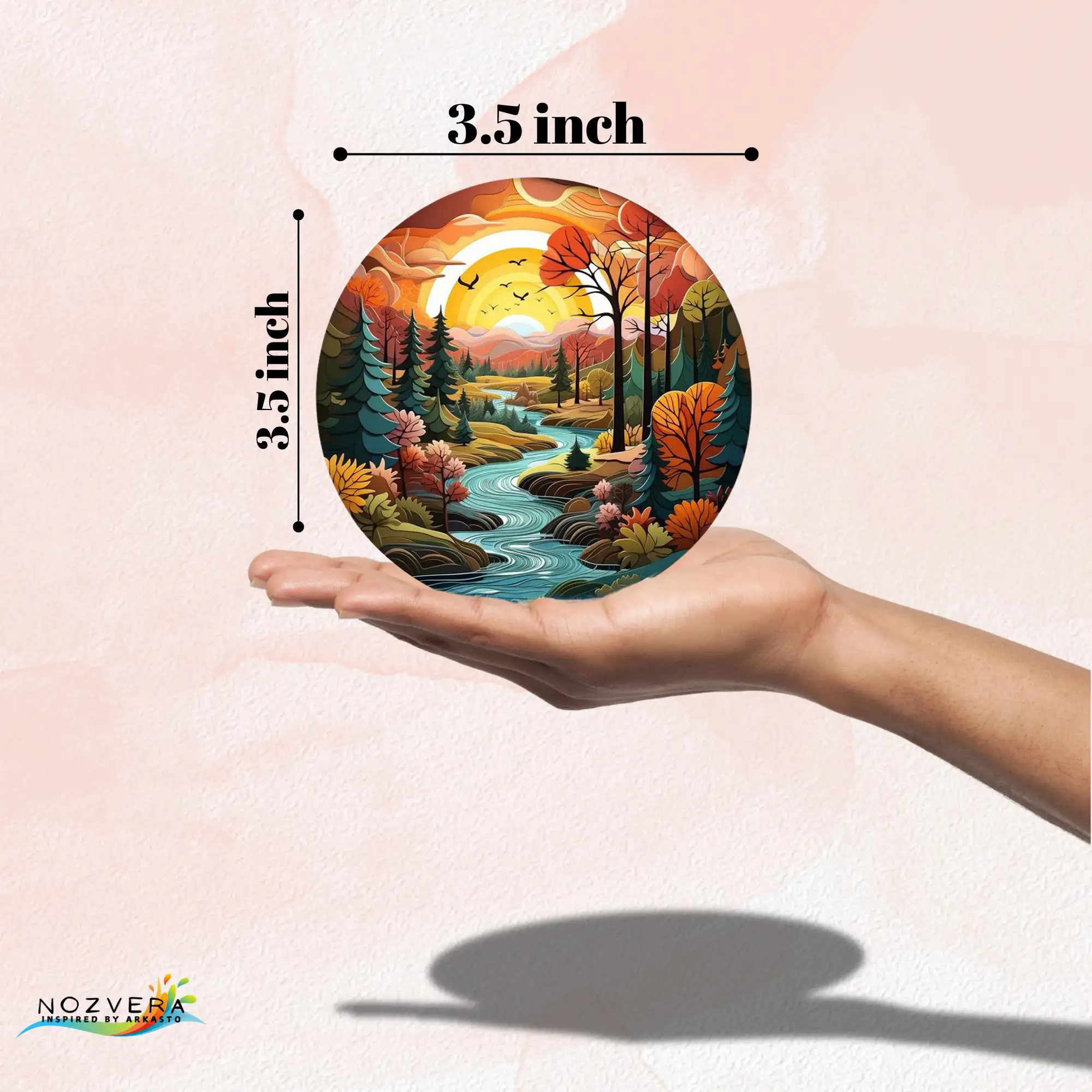 Wooden MDF Golden Hour Scenic Landscape Tea Coasters with Stand (Pack of 5, 3.5 Inch - Image 7